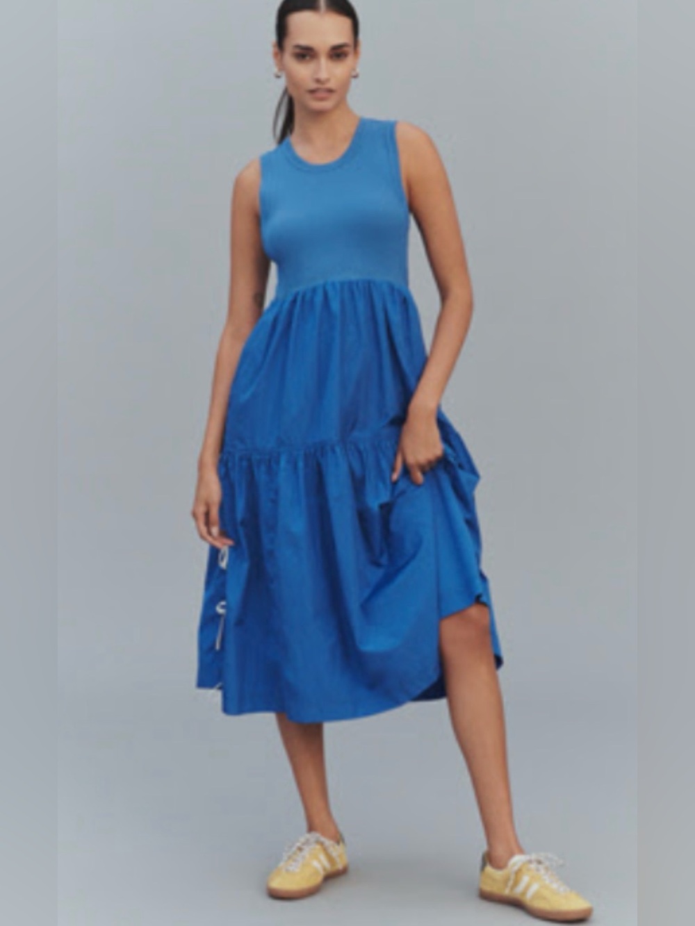 Anthropologie Sleeveless Blue Tiered Midi Dress